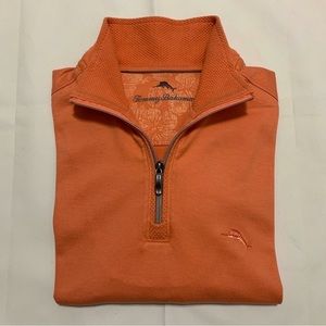 TOMMY BAHAMA 🔹 Men's 1/4 Zip Orange Long Sleeve Pullover Cotton Tee - Size S/P